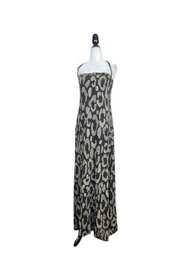 SHAN Resort ready jersey knit Gold leopard abstract print Halter/Tube Maxi Dress
